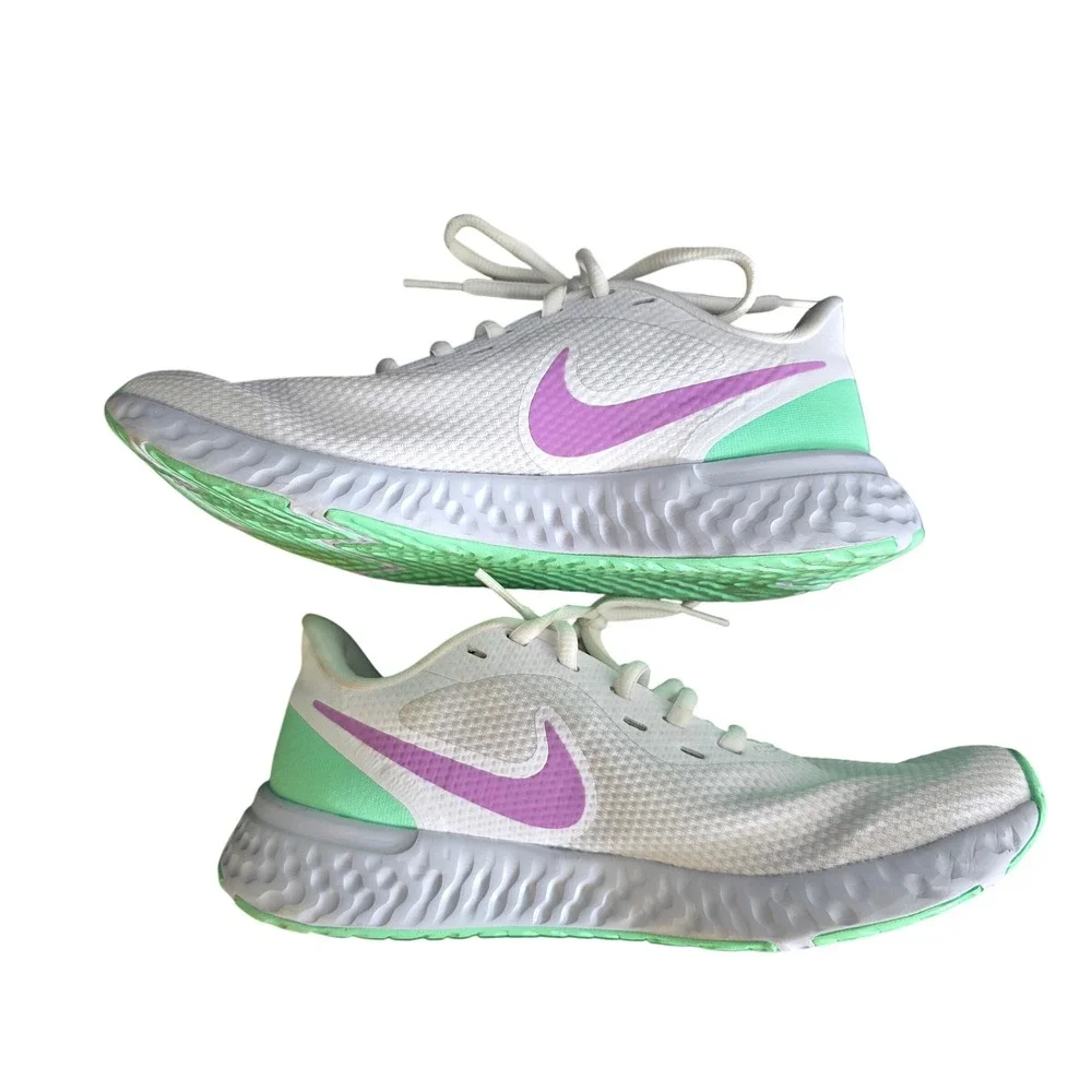 Nike Revolution 5 Running Shoes White Purple Green Womens Size‎ 7